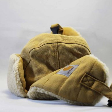 шапка ушанка из песца Carhartt хакки коричневая теплая зимняя шерстяная