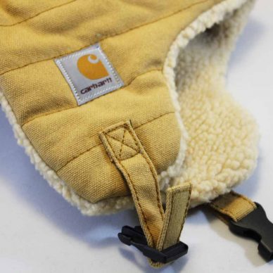 шапка ушанка из песца Carhartt хакки коричневая теплая зимняя шерстяная