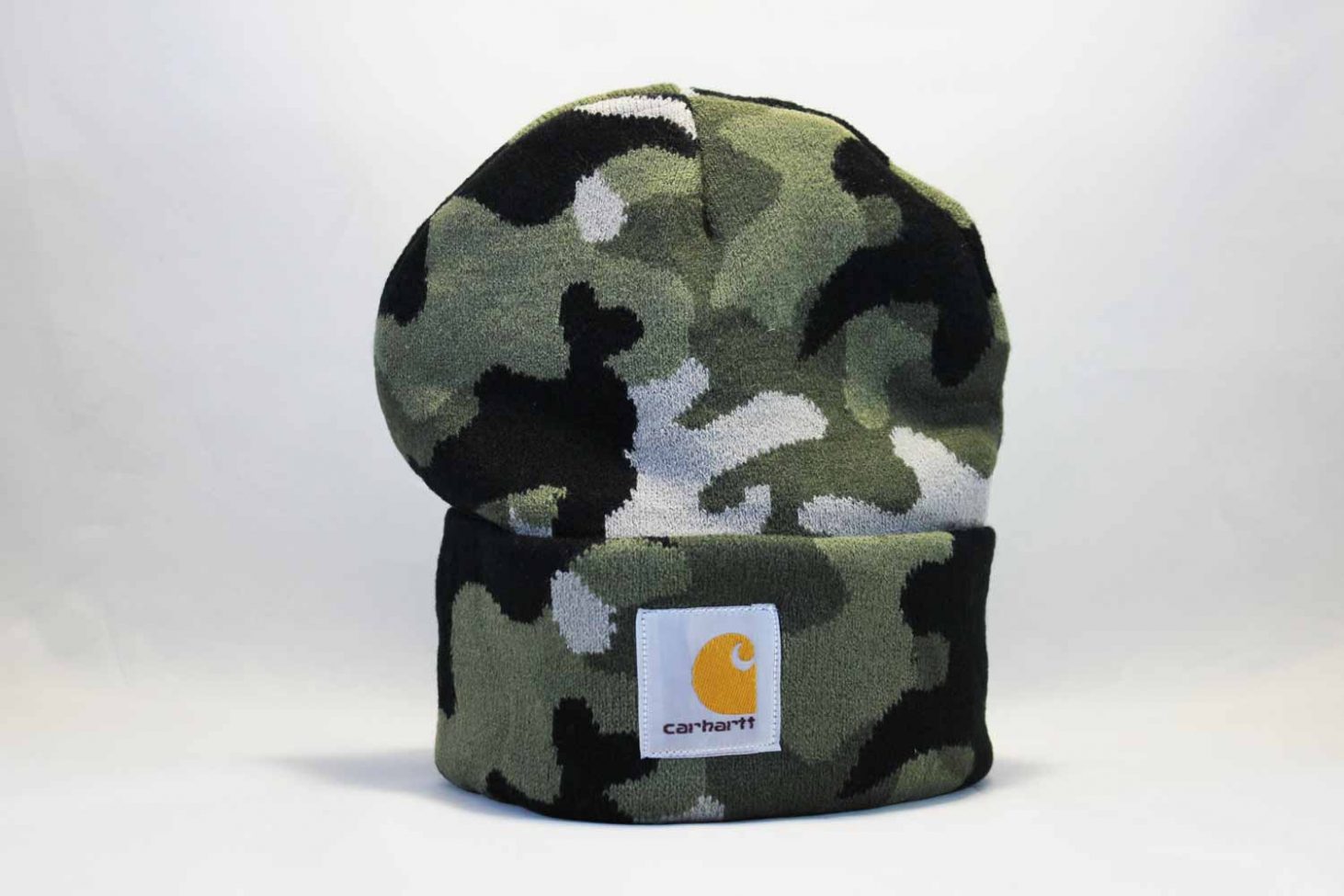 двойная теплая шапка beanie carhartt зеленая военая милитари military