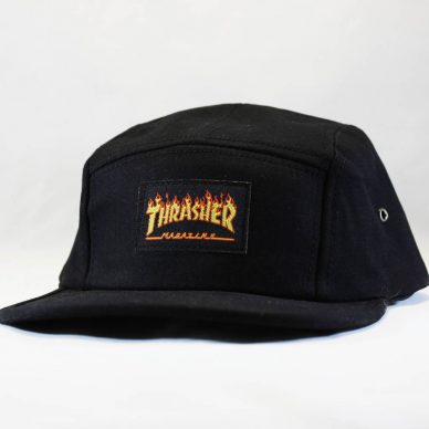 Купить пятипанельную кепку Thrasher черного цвета с логотипом в огне в Украине